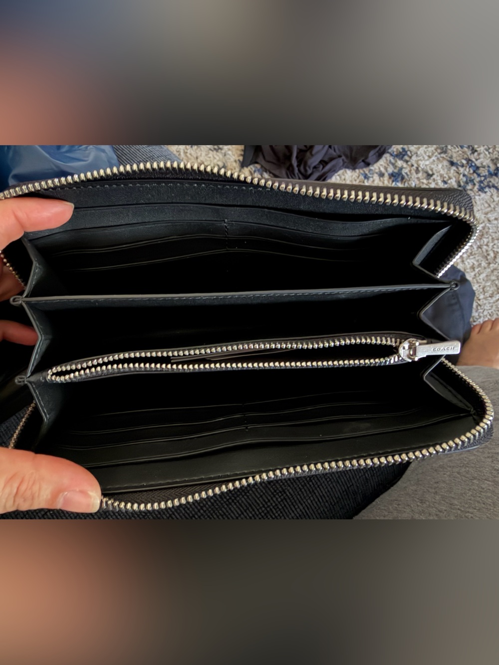 Coach Black Pebbled Leather Zip Wallet with Silver Logo and hardware - Picture 3 of 6